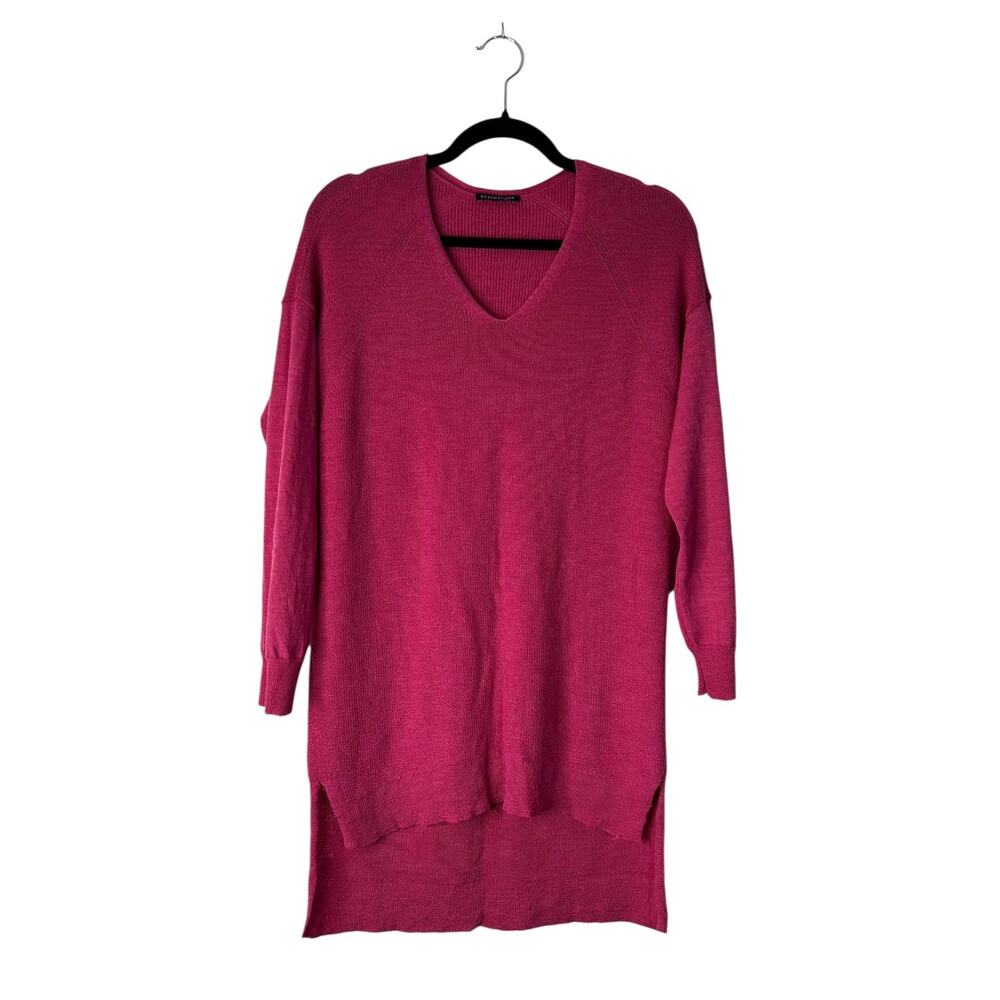 Eileen Fisher Zinia Pink 100% Wool Womens Tunic Sweater‎ Top V-Neck High Low